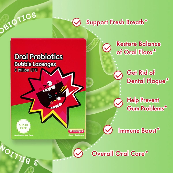 Oral Probiotic Bubble Lozenges Tablets 3 Billion Cfu Probiotics, Support Teeth & Gums Health and Fresh Breath Natural Lime Passion Fruit Flavor