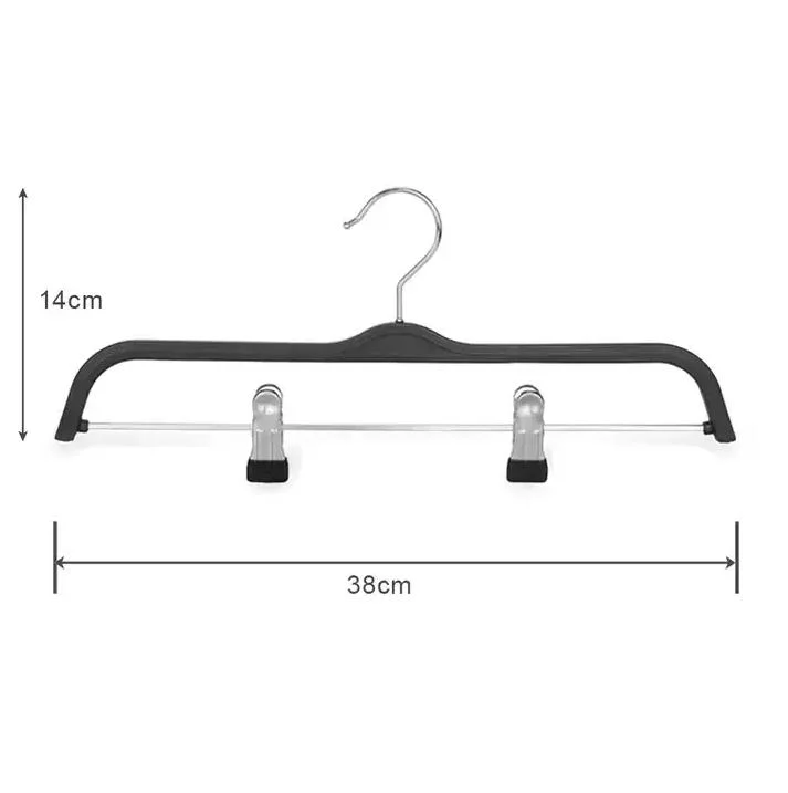 Mostrar: perchas de plástico laminado de plástico negro mate superior/inferior perchas con barra sólida/Clips metálicos para la camiseta/Demanda/capa/vestido/pantalones/pantalones