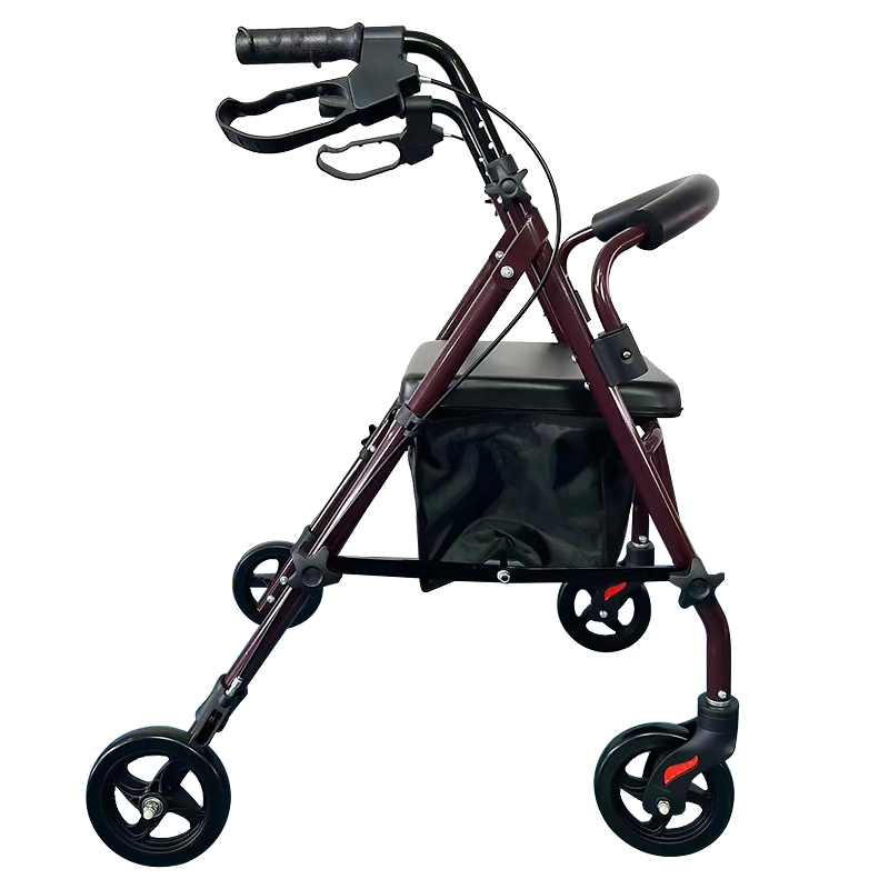 Andador dobrável Hanqi todo o terreno com rodas e Banco Exterior Rollator Walkers para idosos com Cesta