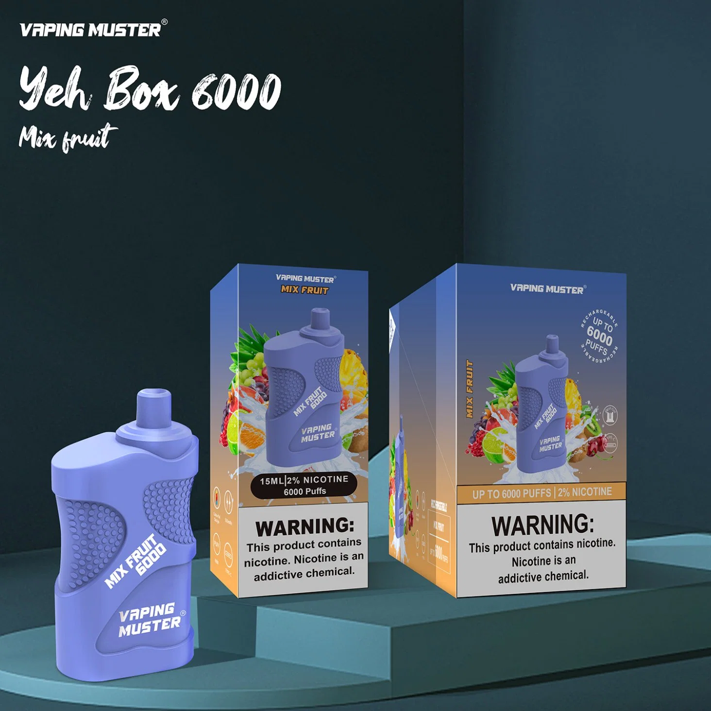 Vape Muster Yeh Box 6000 Puff Wholesale/Supplier Vape jetable rechargeable Boîte à cigarettes électronique à pile Cobalt 550 mAh