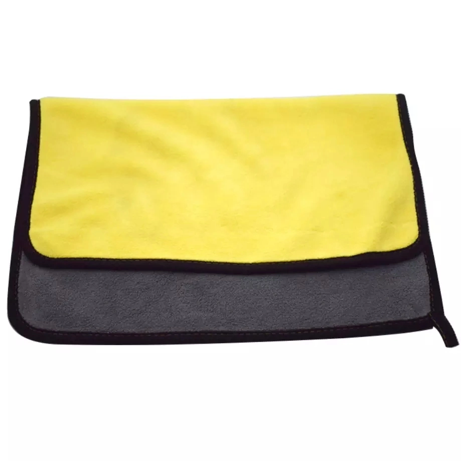 Soins pour la voiture Chiffon de nettoyage Coral Fleece jaune et gris Double Sided Super Doux serviette en tissu de cuisine pour lavage de voiture