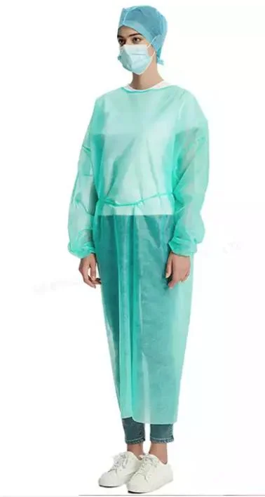 Verde azul amarillo SMS Non-Woven desechables vestido vestido de aislamiento aislamiento