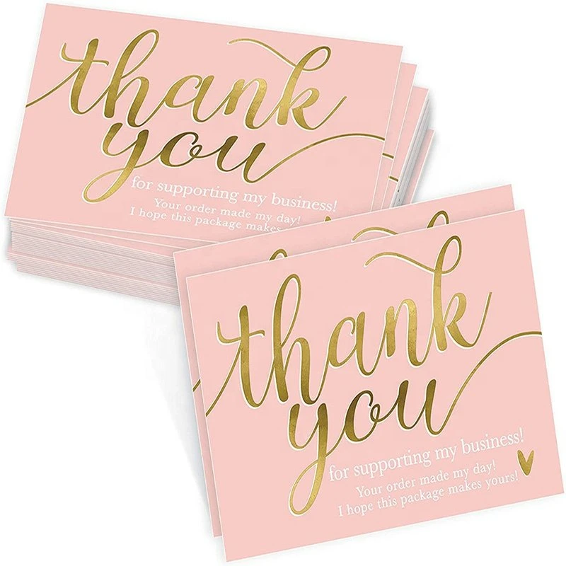 Custom High quality/High cost performance  Pink Gold Foil Thank You Notes and and Stickers Custom Luxury Thank You Card