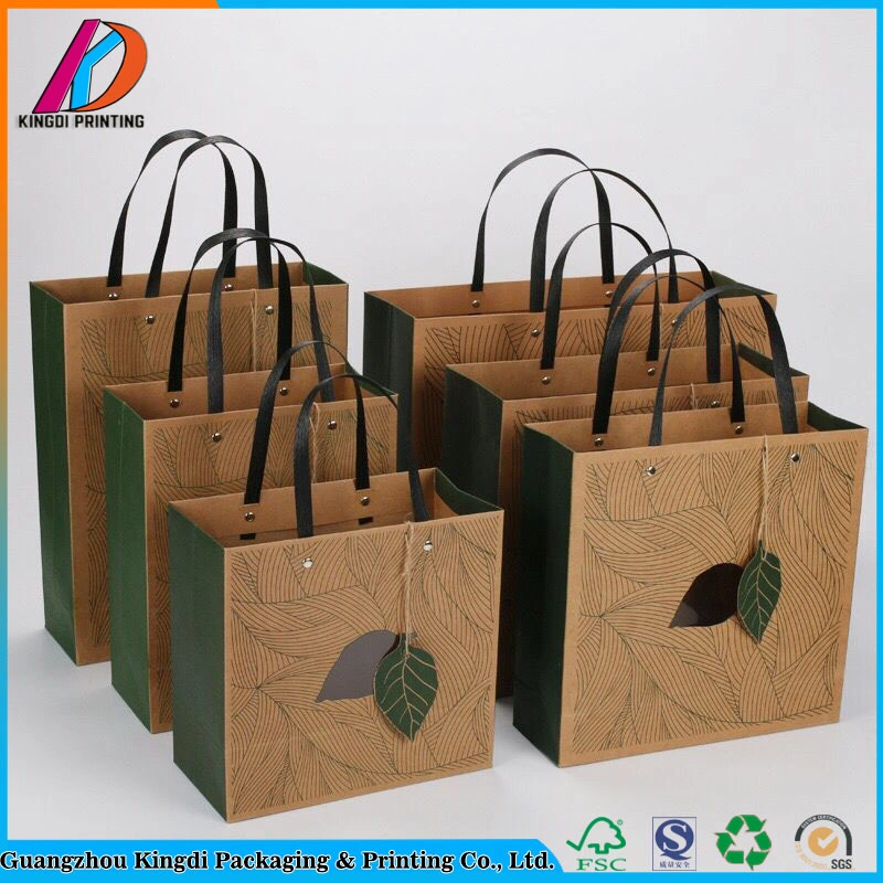 Biodegradable Flat Bottom Stand up Kraft Paper Bag with Handle