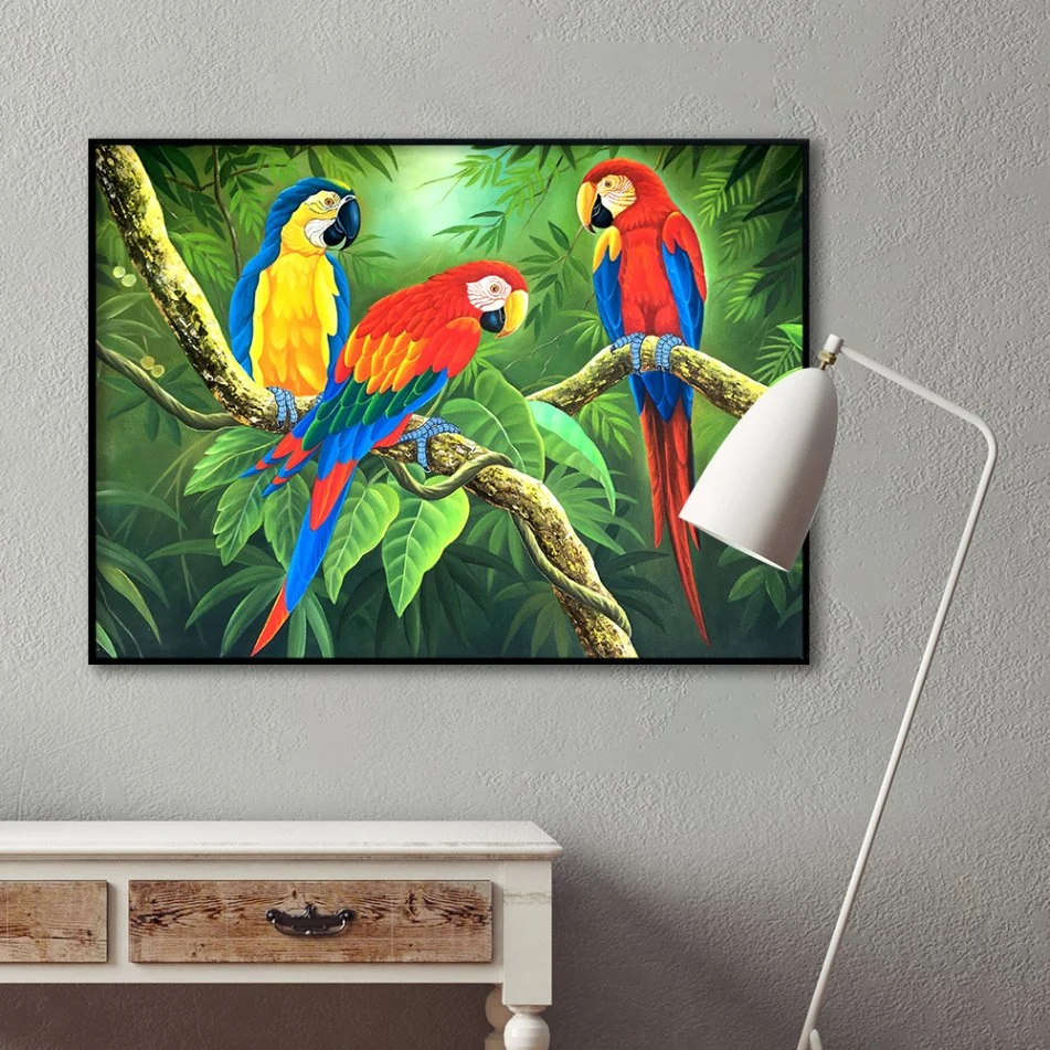 Haut de Gamme de gros de la paroi du bâti de l'art noir Home Decor Parrot Toile du châssis de conception