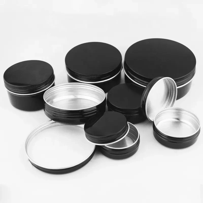 2 Oz 4 oz 8 oz pots en plastique PET transparent face droite bocaux W/ bordée d'aluminium lisse noir bordée Jar Jar 12 OZ 16 OZ