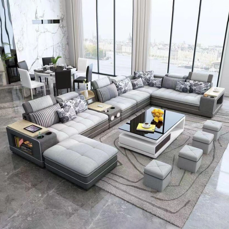 Modern Design Microfiber Fabric Couch U Shape Sofa Set Modular Sectional Home Furniture Wooden Luxury Living Room Sofa