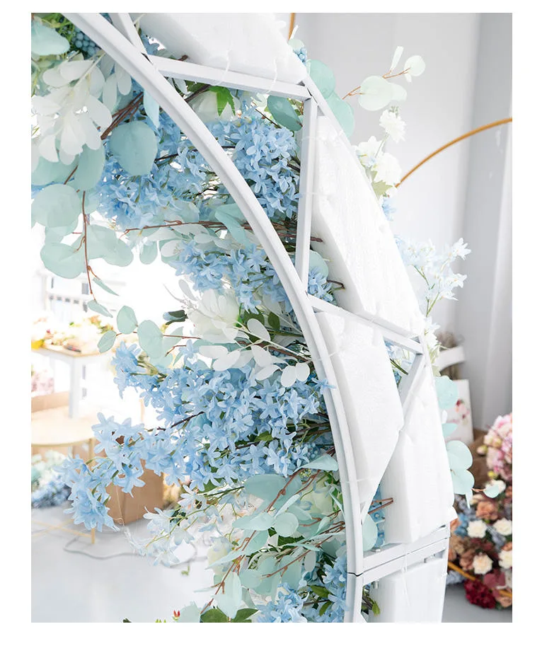 Blue Artificial Flowers Wedding Moon Arch Flower Wedding Decoration