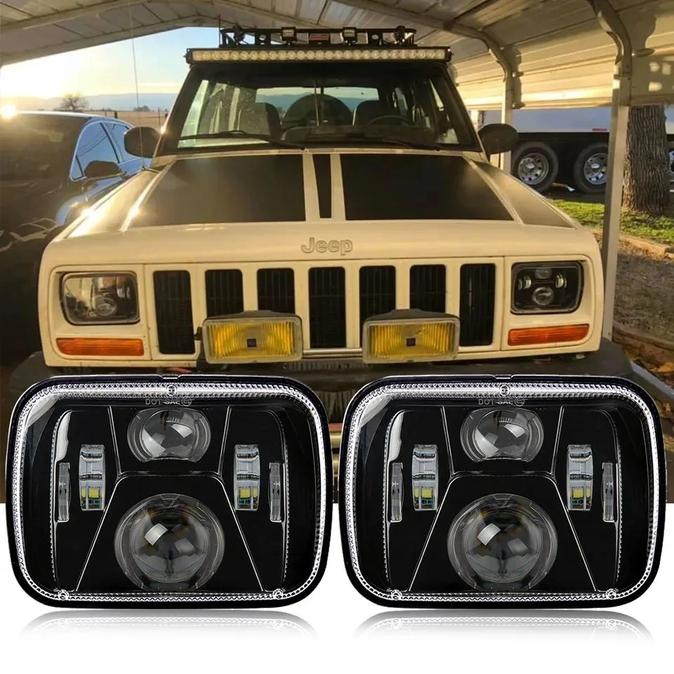 DOT 5X7 Inch Rectangular LED Headlight 9-36V High/Low Beam Square Sealed Beam Rectangular with DRL for Jeep/Truck/off Road