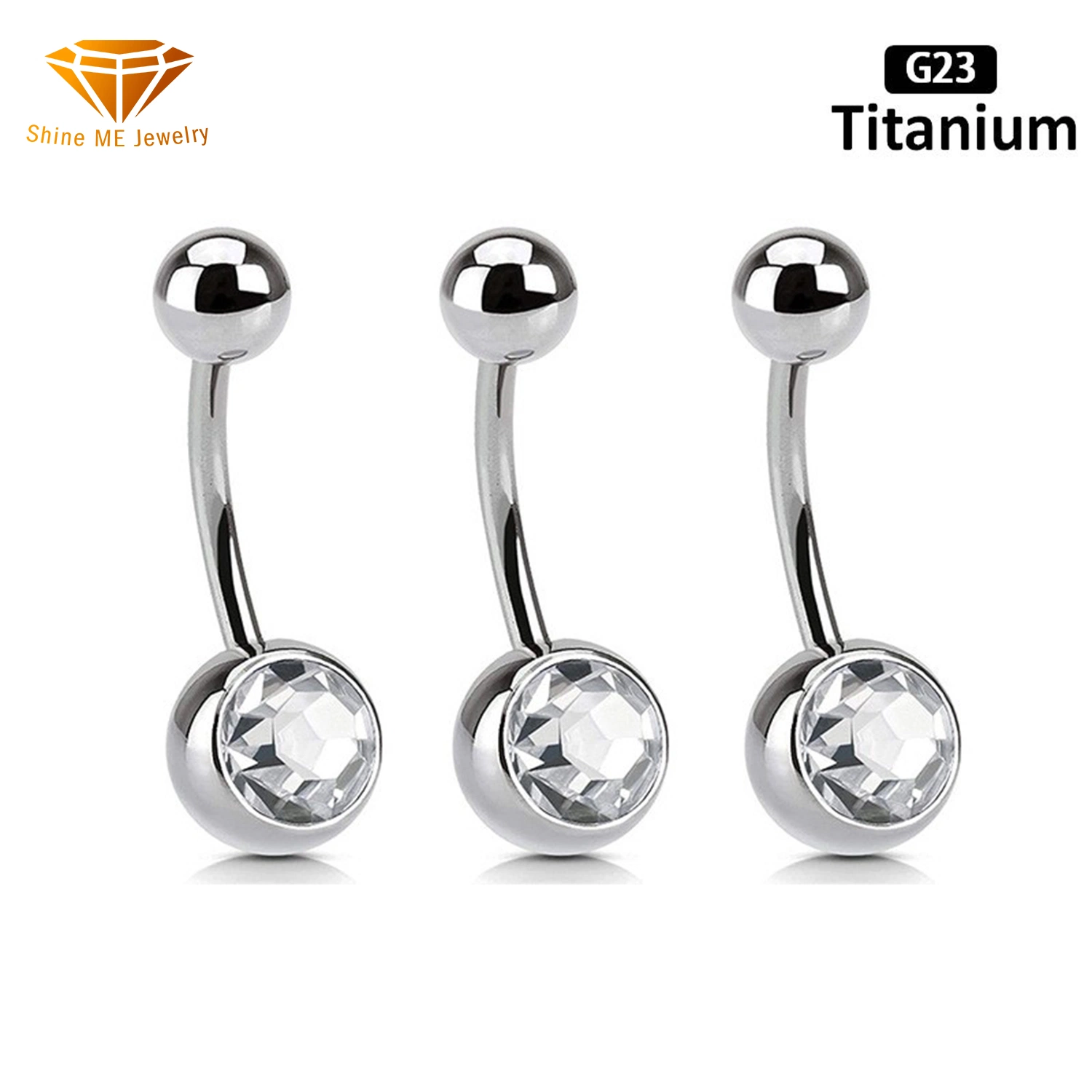 Piercing Jewellery G23 Titanium 1 zircon Belly Ring F136 Titanium Navel Jóias Tp1944