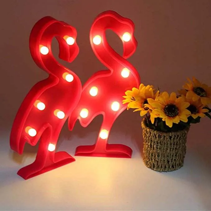 Nuevo diseño Hot Sales Flamingo Shape plástico nightlight LED Wall Lámpara San Valentín Regalo Marquee señal de luces nocturnas para decoración de fiesta