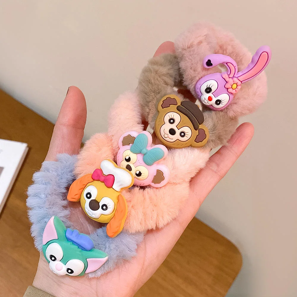 5PCS/Set Fluffy Plush Hair Tie Rubber Band Cute Anime Hair Ring Kids Cartoon Head Rope Set Girls Children Hair Rope Scrunchies