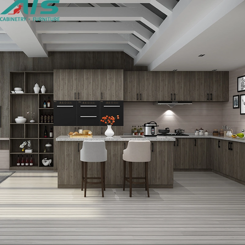 AIS China Morden Simple Designs Standard White Wood Furniture Set L Shape Cupboards Kitchen Cabinets with Sink