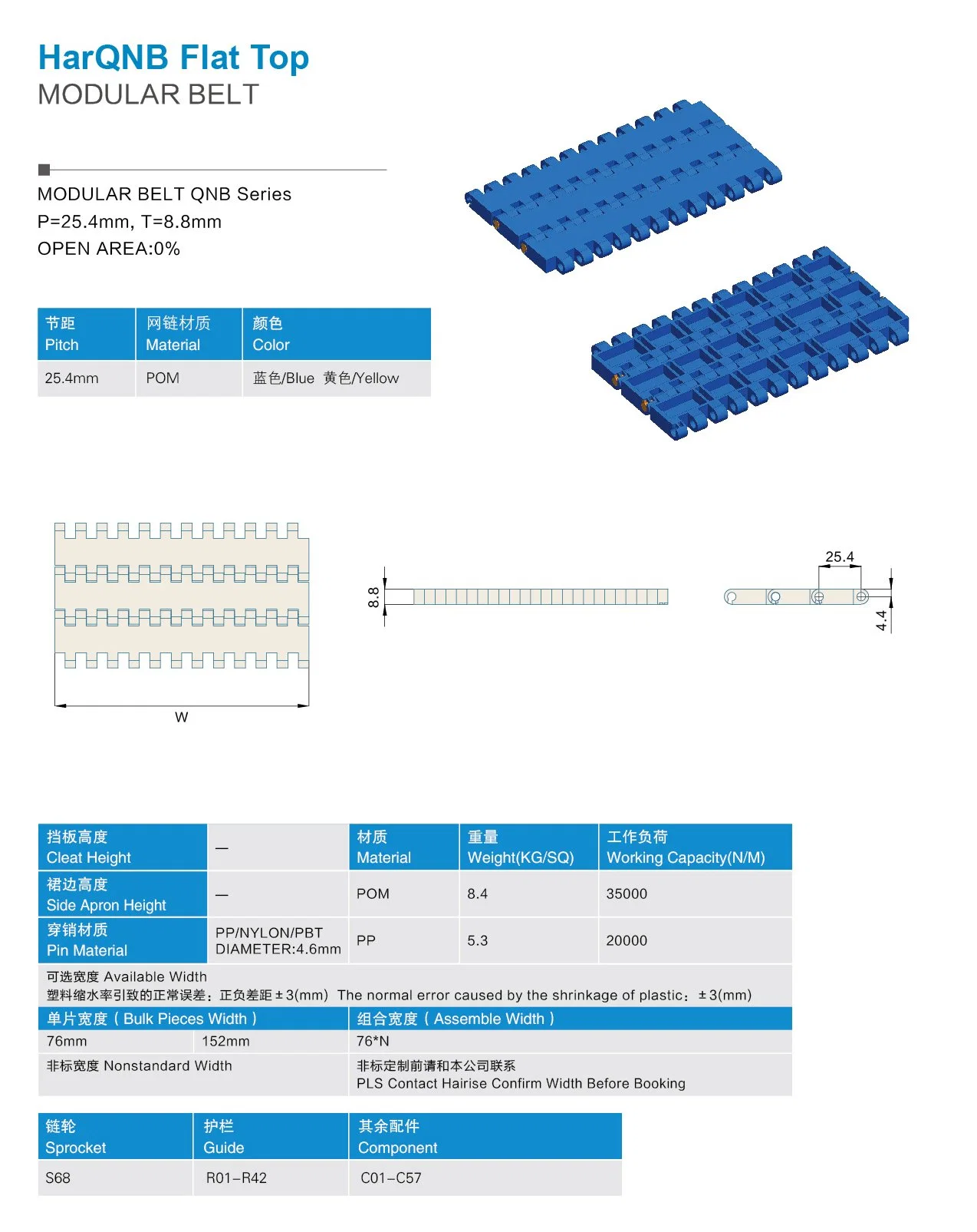 La cinta transportadora Modular en color azul con goma para la línea de embalaje de cartón ondulado