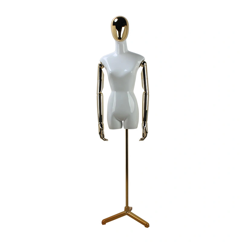 Wholesale Golden Colour Face Fiberglass Torso Mannequin with Adjustable Arms