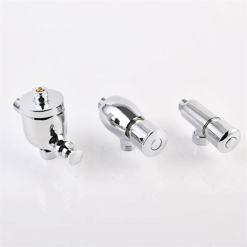 Modern Wall Mounted Chromed Plated Flush Valve: Time Delay Button, Hand Control, Brass Body, Ceramic Cartridge