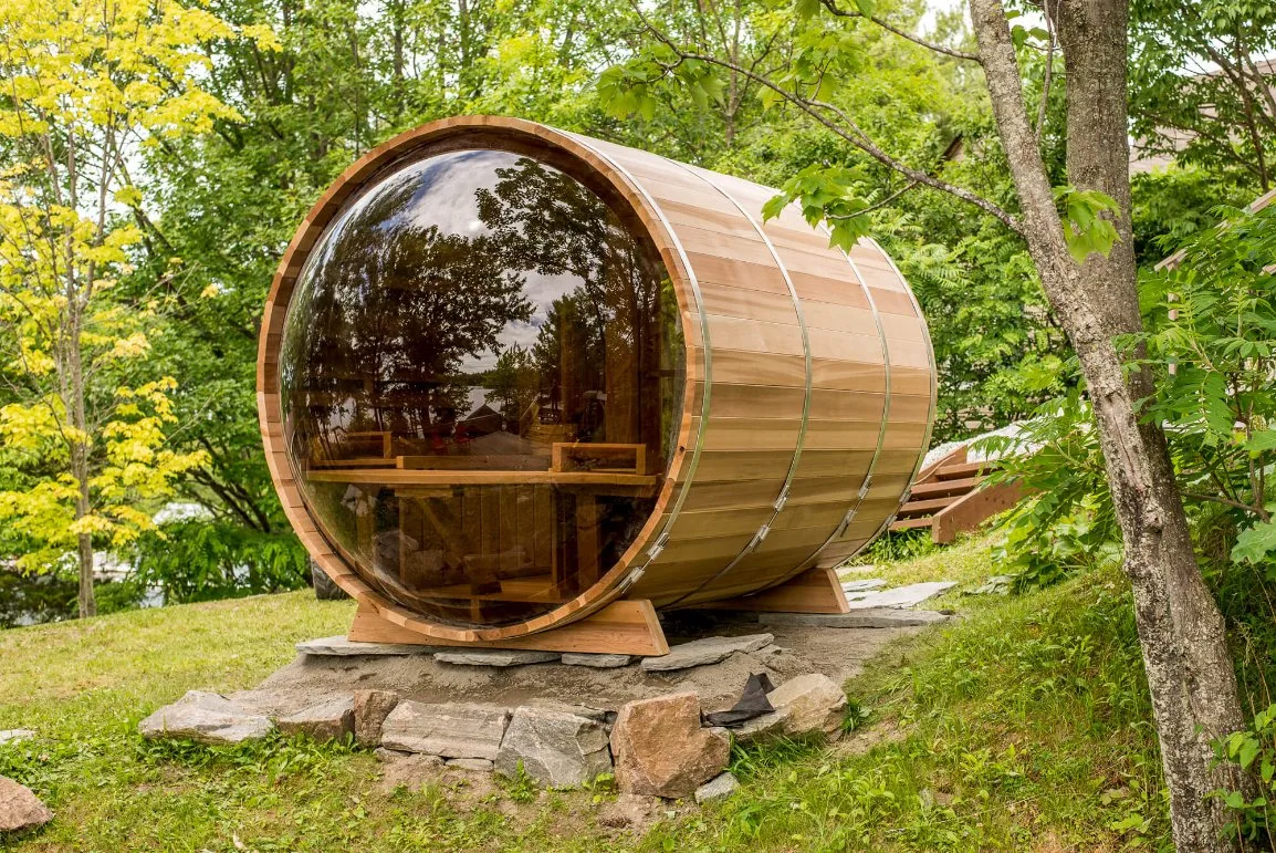 Sauna traditionnel à vapeur en cèdre/hemlock canadien en gros Sauna extérieur en tonneau Sauna à vendre.