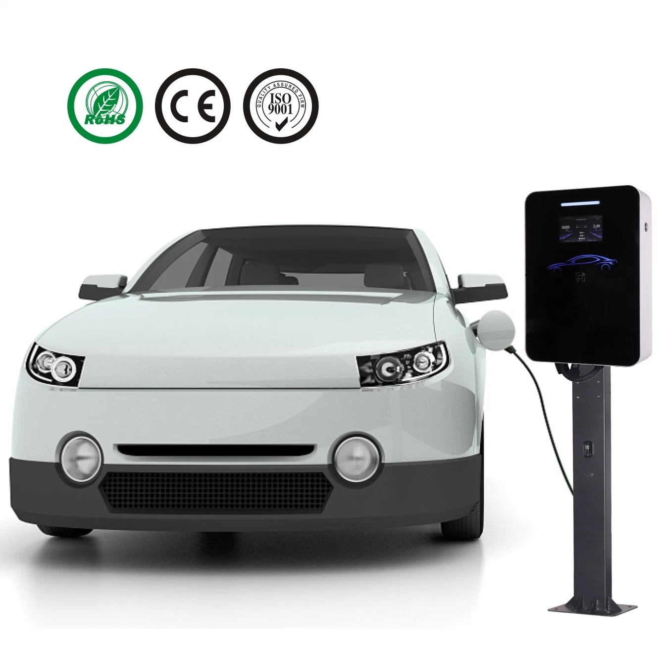 Fábrica OEM 32A/ 7kw 1 modo fase 3 Tipo de suelo Cargador de coche eléctrico AC EV Cargador de la estación Wallbox con 4,3" Pantalla