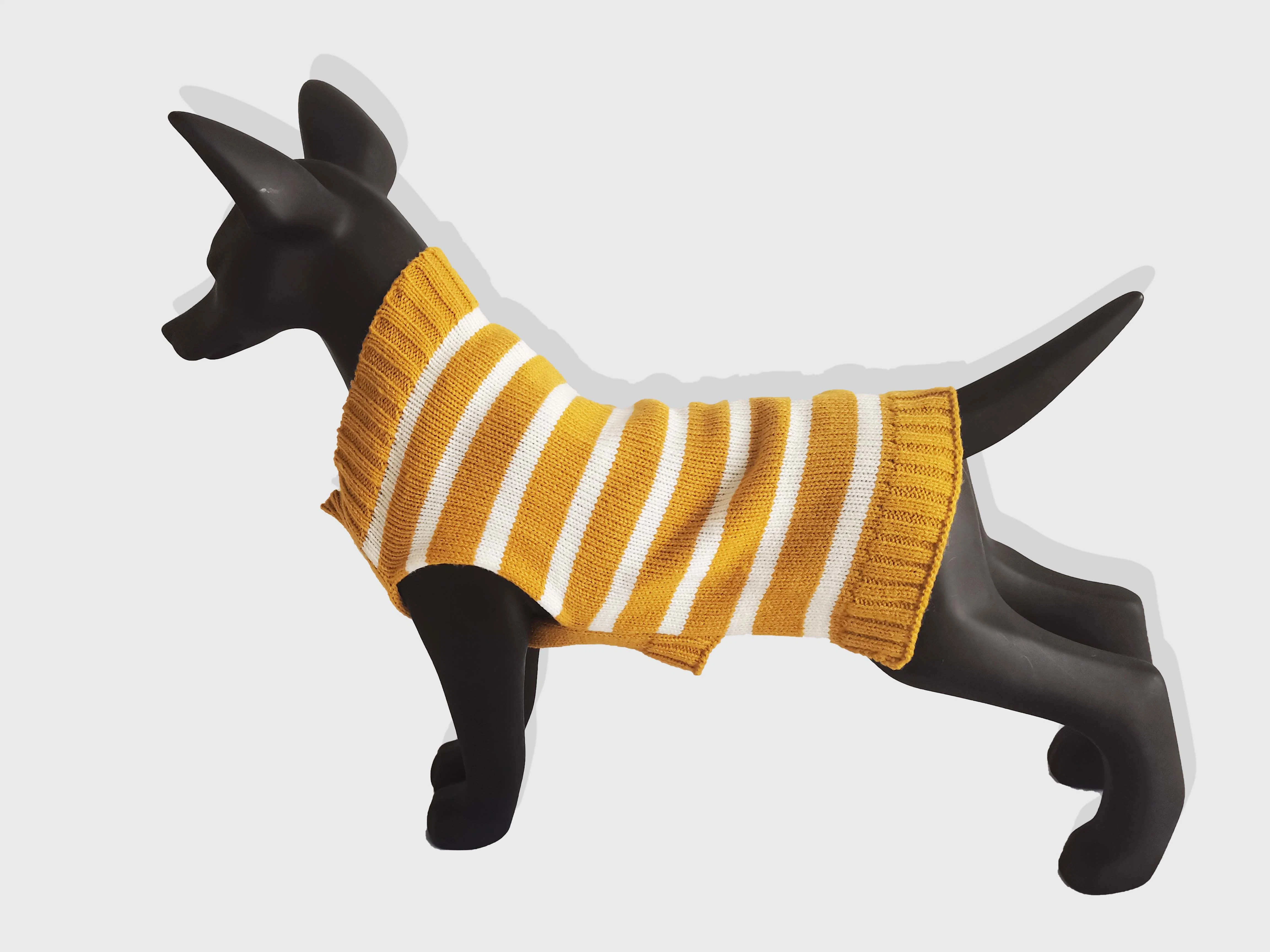 Winter Holiday Yellow Stripe Dog fitness Knitted Sweater Pet Apparel