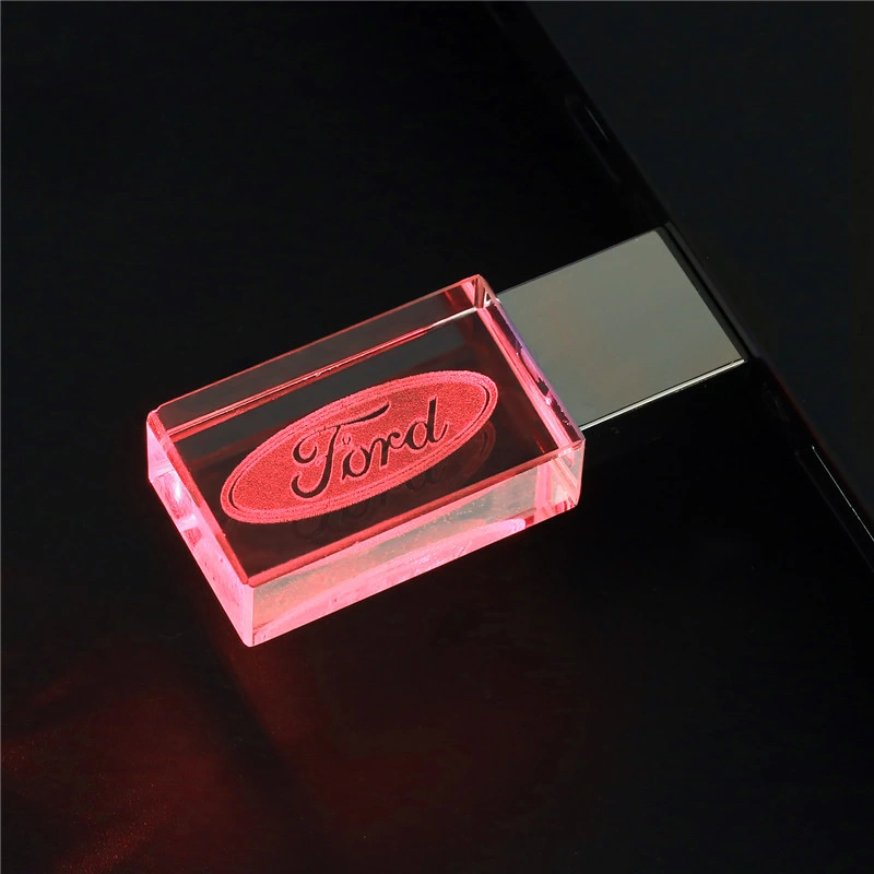 Factory Direct Crystal Transparent Acrylic Luminous Internal Carving Custom Logo USB Flash Drive USB Pen Drive