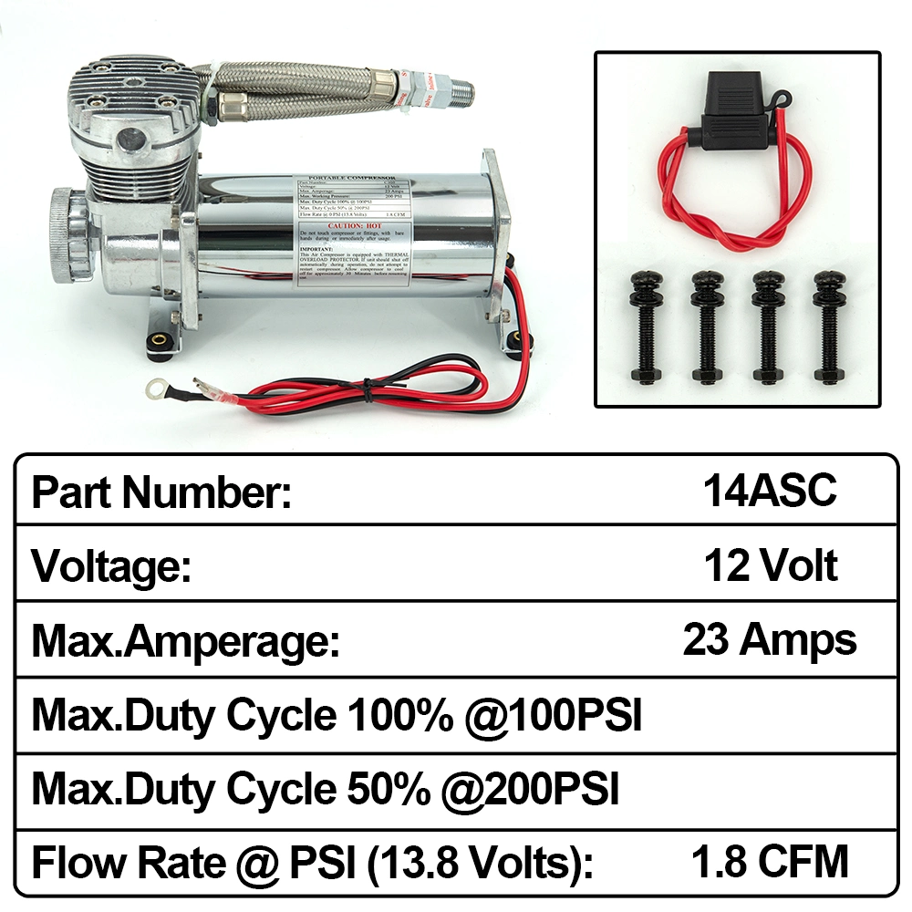 Universal 200psi 480c 12V Chrome Air Suspension Compressor Pump Kit