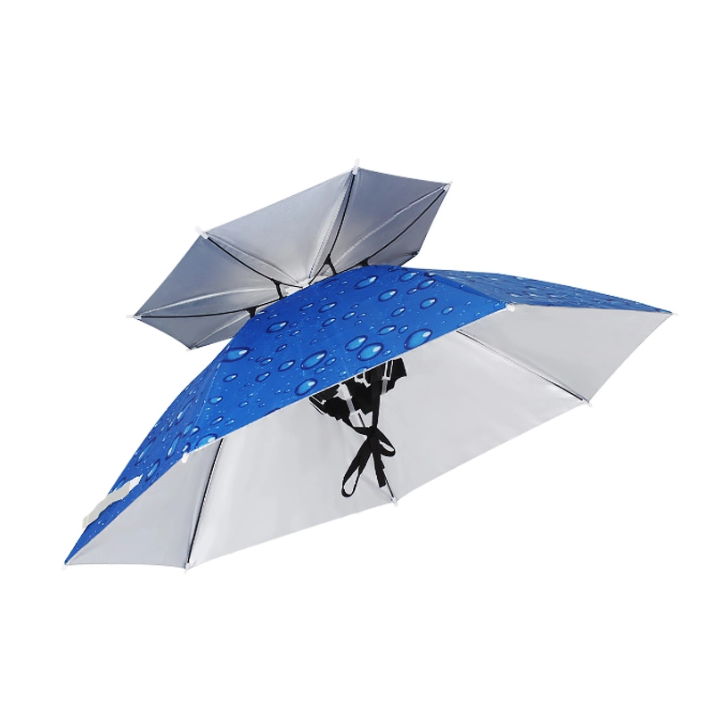 Bluedouble recubierto de plata de la capa de tejido a prueba de sol impermeable Anti-UV lluvia Cop al aire libre de la cabeza de plástico Paraguas Parapluie Sombrillas sombreros paraguas de pesca para regalo