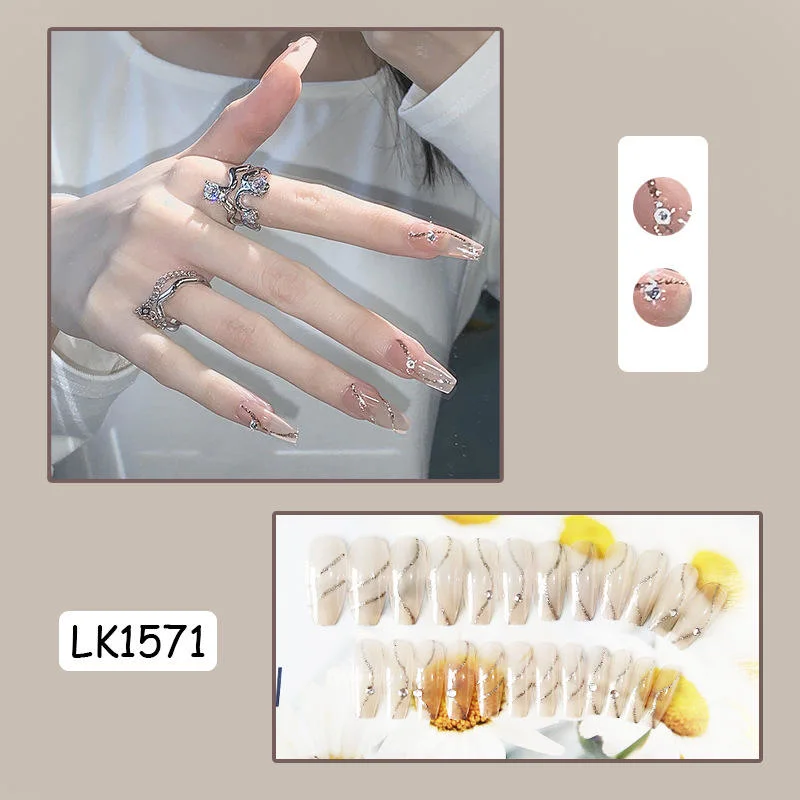 Vendor Artificial Fingernails False Nail Kit Rhinestones Long Coffin Full Cover Press on Nails