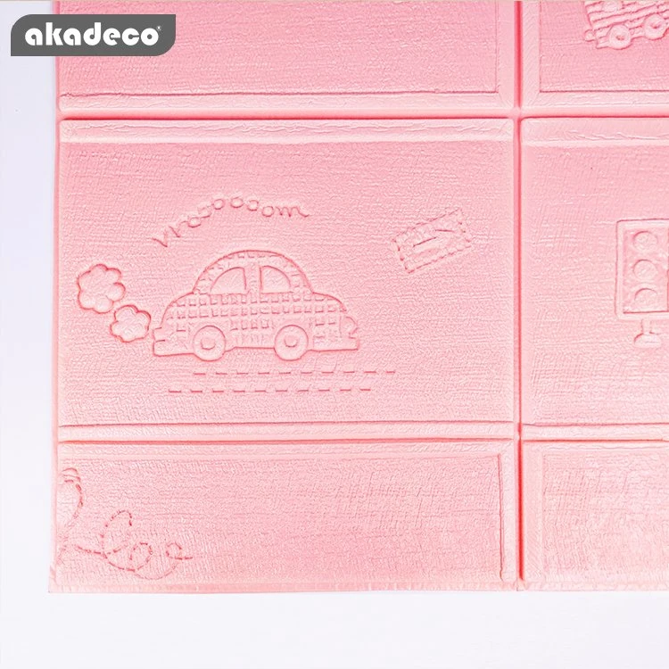 Akadeco Fabrik-Großverkauf-Karikatur-Rosa-prägten einfache Auto-Quadrat-Ziegelsteine netten Papier-geeigneten Mädchen-Kind-Raum der Prinzessin-Modern Style 70X70cm der Wand-3D