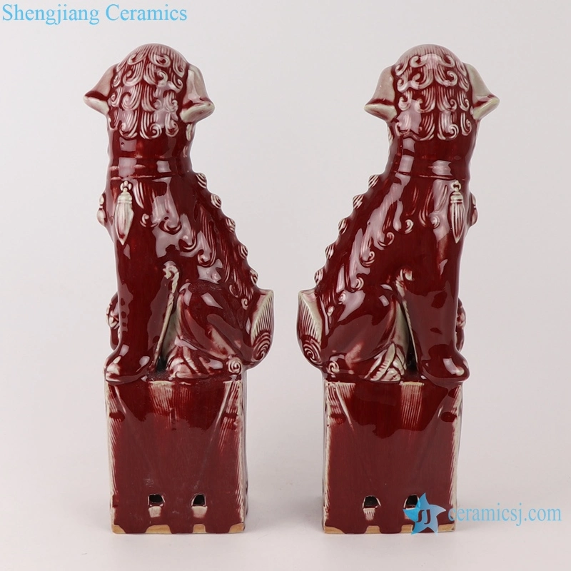 Rztf01 Jingdezhen Color Glaze Longhong Squating Ruby Red Ceramic Foo Dog Statue