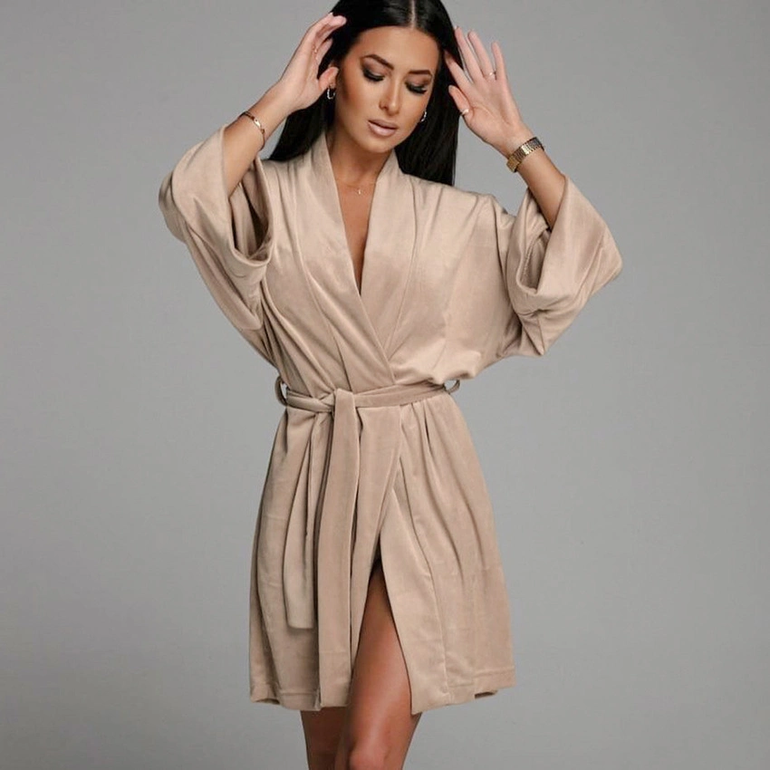 2023 Autumn Winter Robes Women Soft Loose Polyester Knitted Velvet Fleece Robe for Women