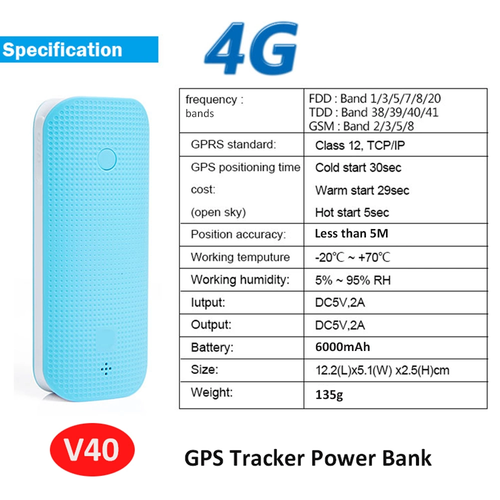 Wholesale/Supplier portable mobile phone charger safety 4G Human Power bank GPS Tracking Device V40