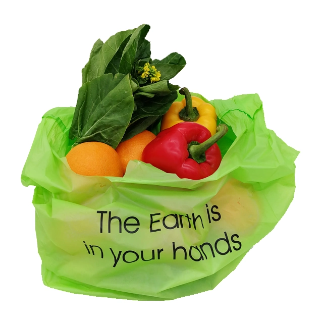 White Green Degradable Supermarket Shopping Storage Vegetable Fruit T-Shirt Vest Bags