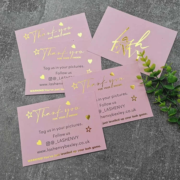 Custom High quality/High cost performance  Pink Gold Foil Thank You Notes and and Stickers Custom Luxury Thank You Card