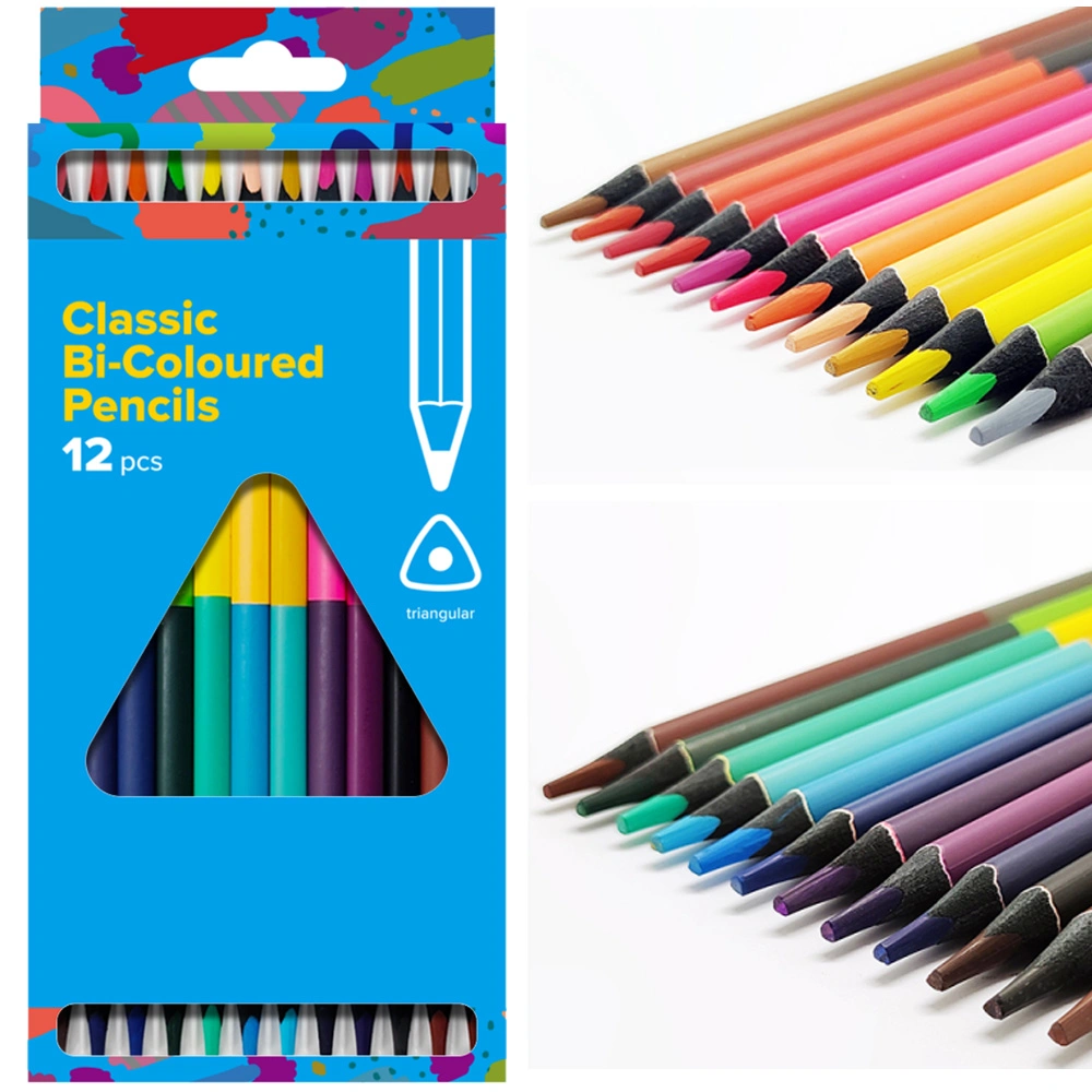 12PCS Premium Pastel Bi-Color Pencils 4mm Lead Black Wood