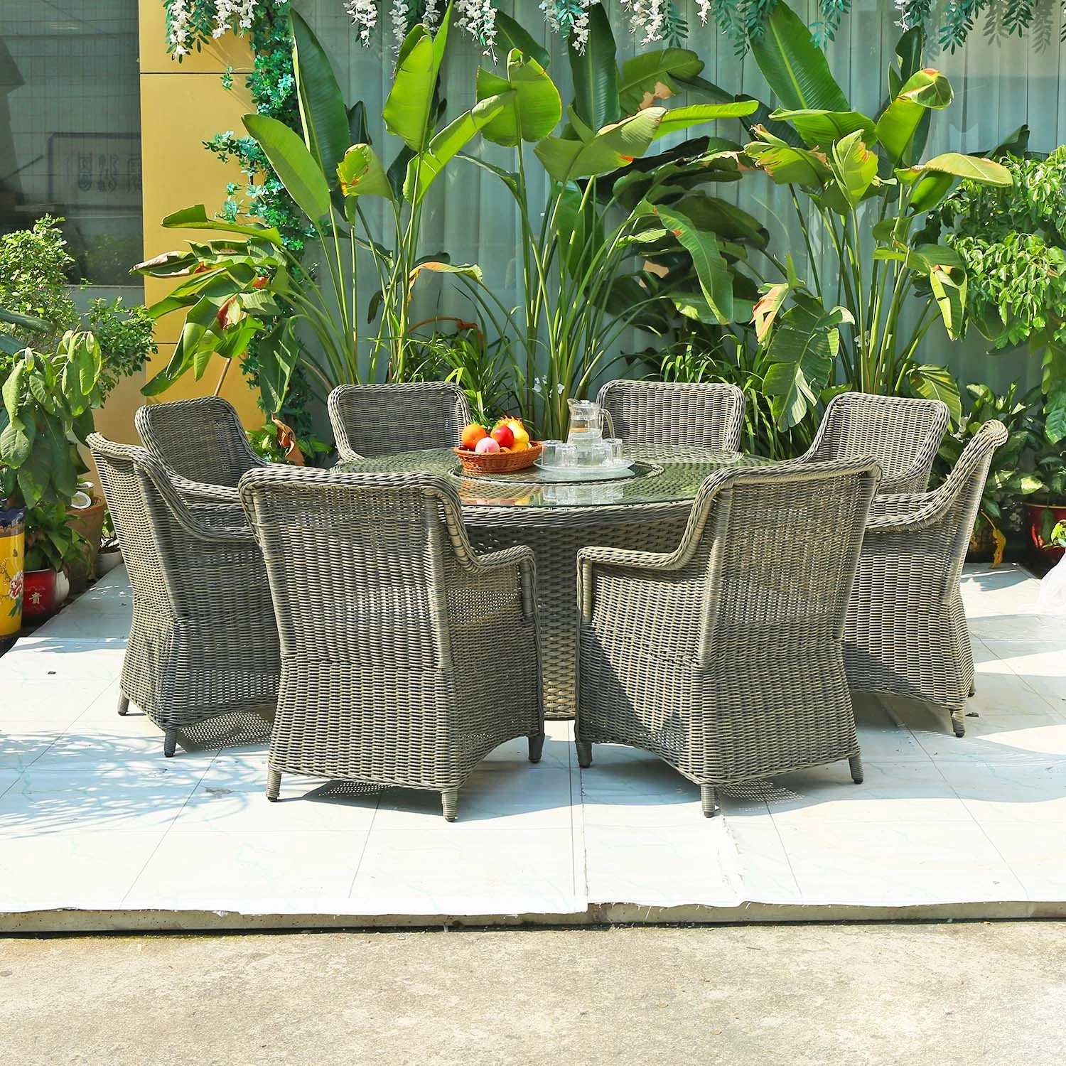 Fábrica moderno Jardín Ratán Muebles Patio comedor Mesa de la playa Sillas Mobiliario de exterior