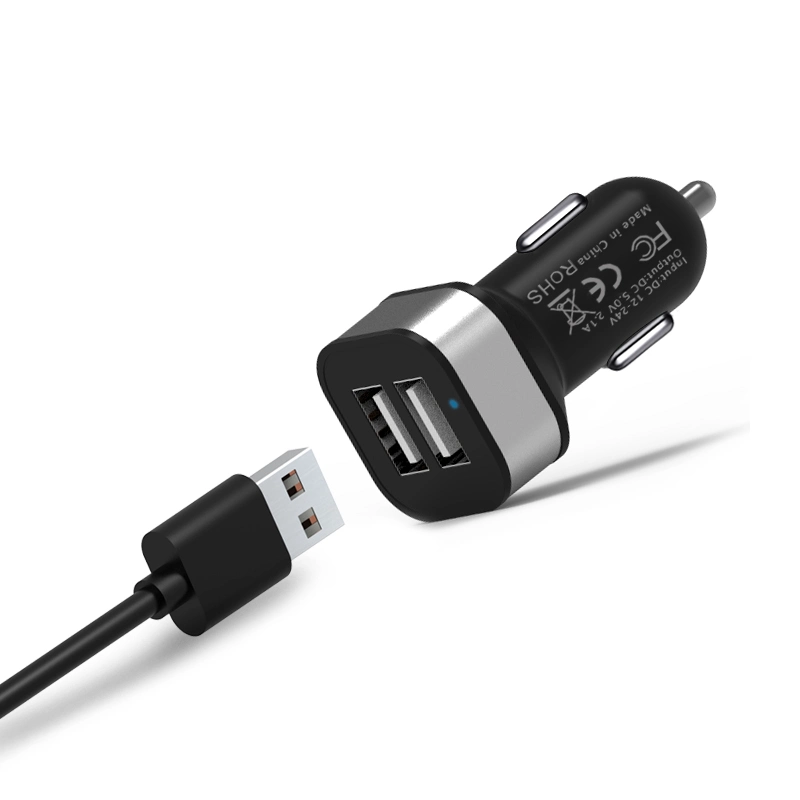 Black Silver Dual USB Ports Car Charger