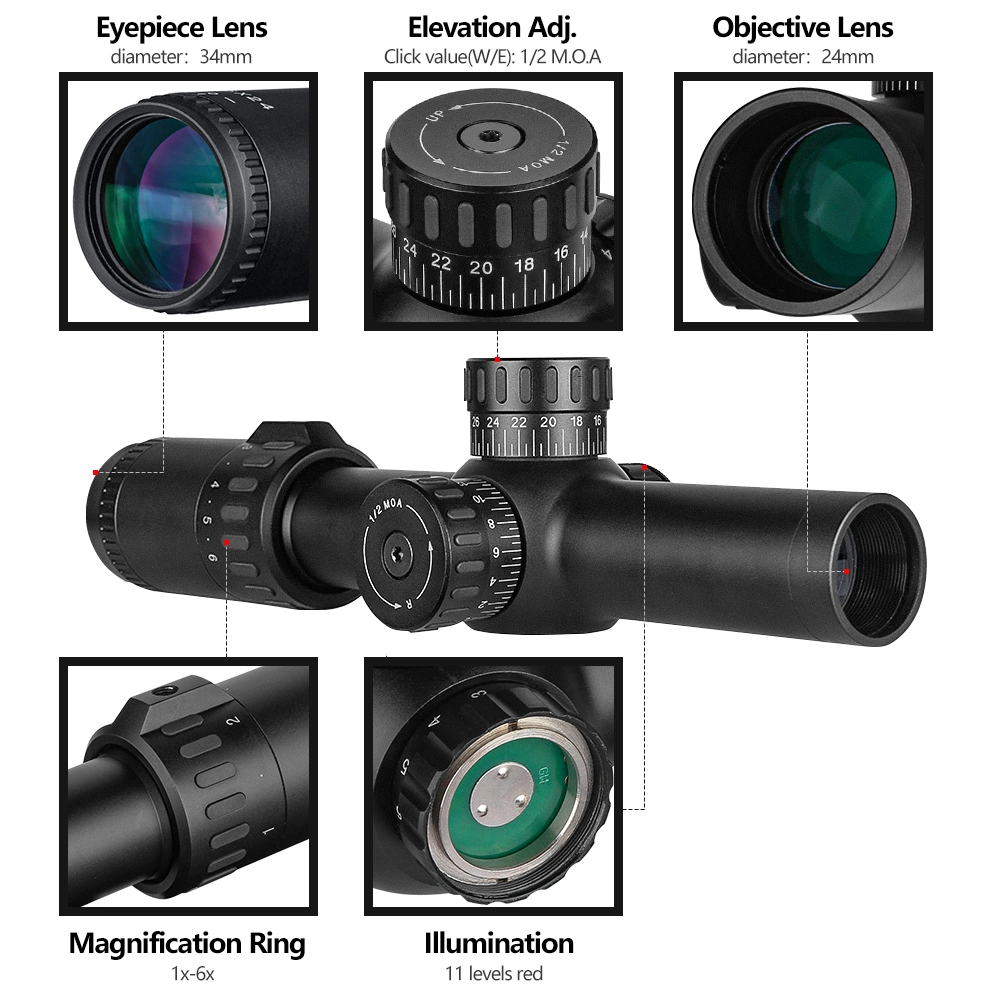 سبينا البصريات صيد ريفليسكراوبات 1-6X24 الأشعة تحت الحمراء الاكتيكال إكسسوارات مع الأحمر مجال البصريات للإضاءة لهدف الصيد