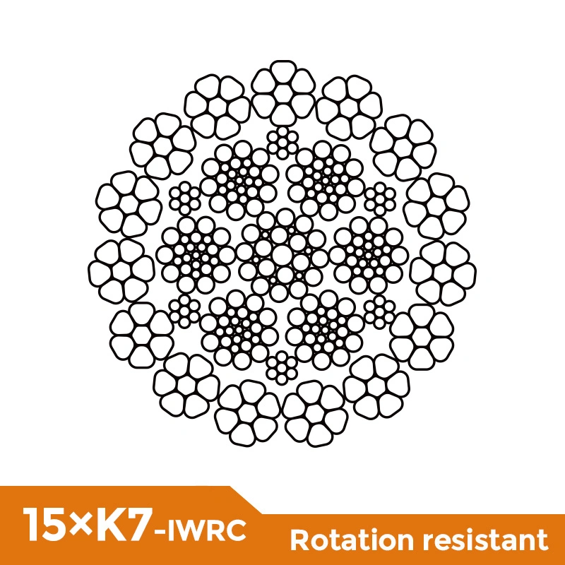 15*K7 Iwrc Rotation Resistant Tower Crawler Crane Wire Rope Supplier Steel Cable 15xk7 Iwrc D1315CZ Pdd1315CZ Pdd1315