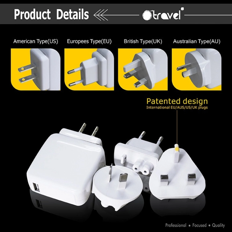 Interchangeable EU AU US UK Plug 10W 5V 2A Mobile Phone Charger Adapter