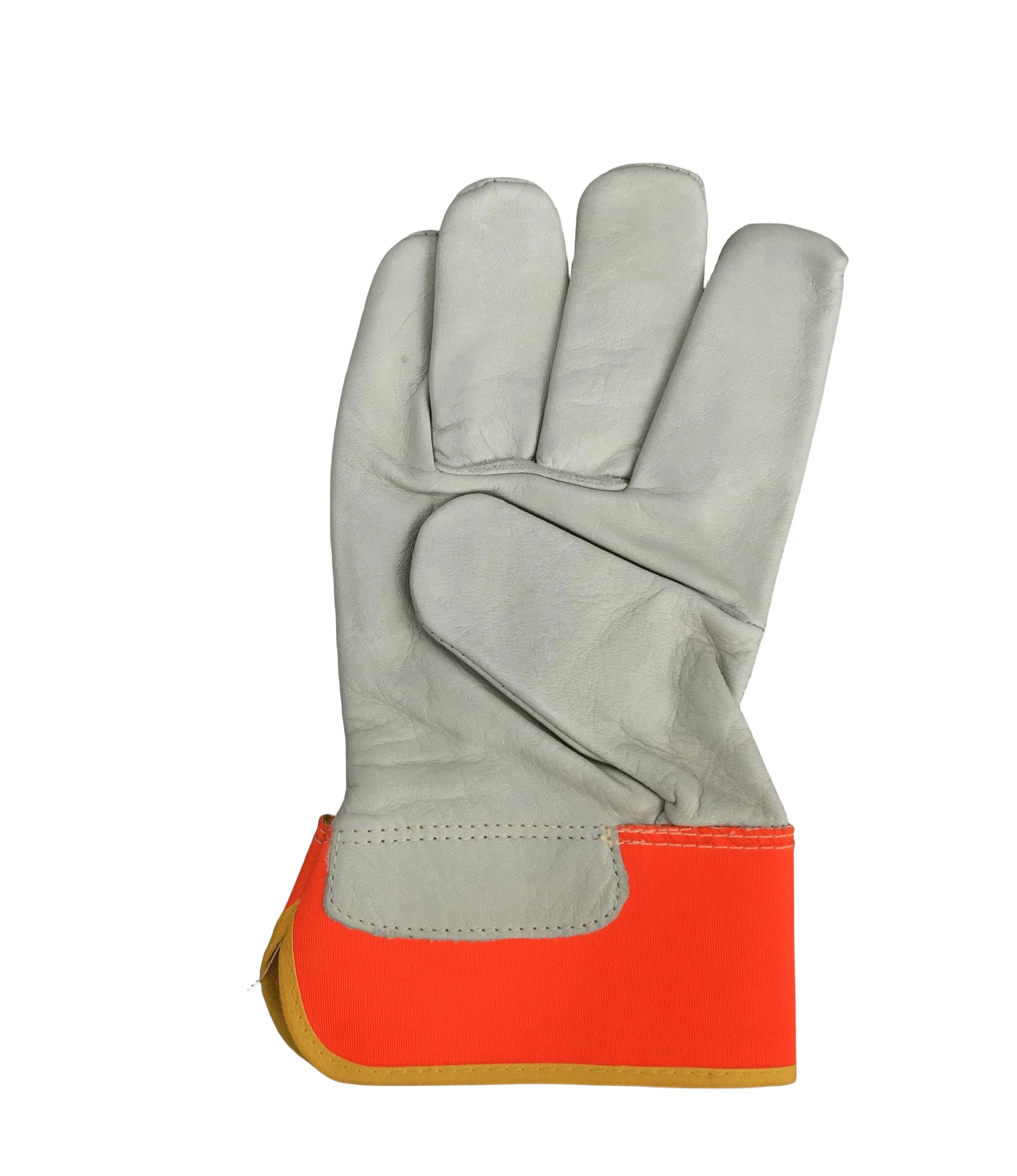 Hi-Vis Cow Grain Leather Full Palm Orange Color Fabric Back Work Glove