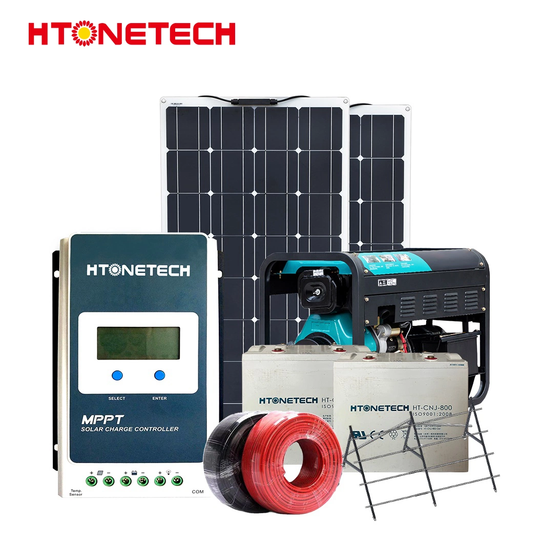 Htonetech off Grid All in Solar System Wholesale/Supplierrs China 300W 3006W Mono Crystalline Solar Cell Plate 400 kVA Diesel Generator Hybrid Solar Rooftop System