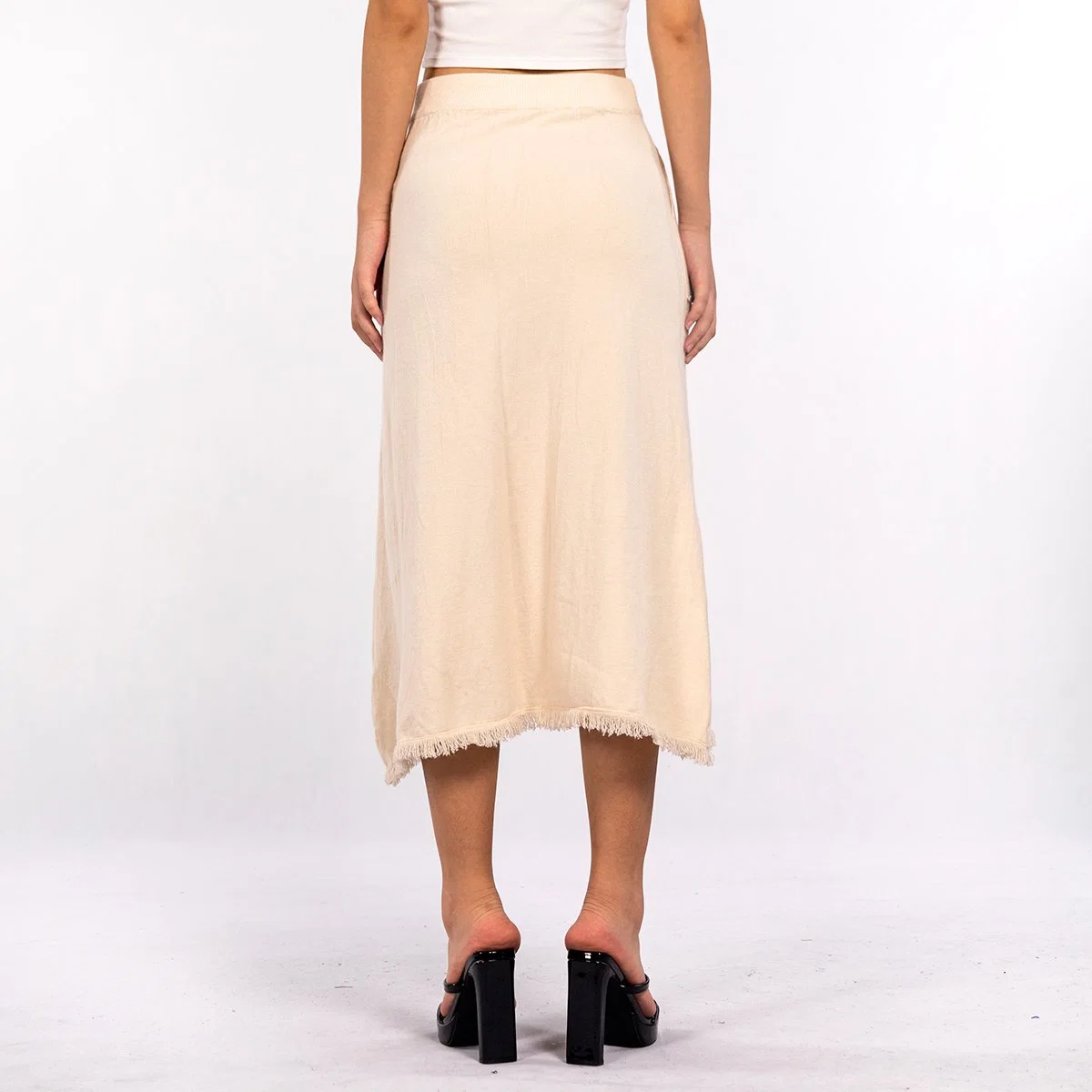 Design Irregular Beveled Edge Raw Edge with Pockets High Waisted Knit MIDI Skirt for Women