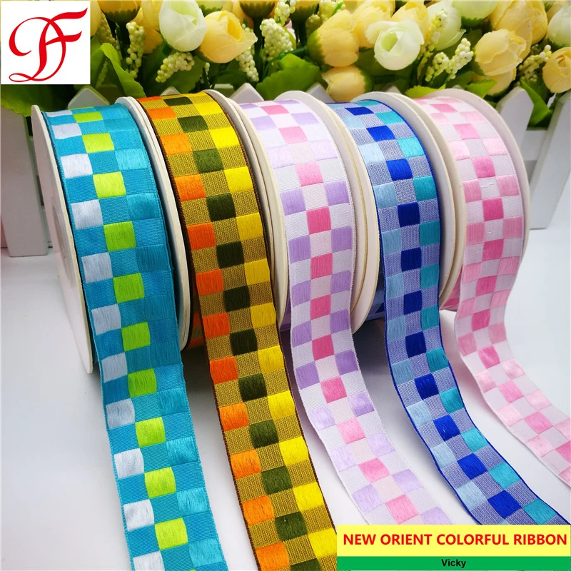 Color Woven Check Ribbon Double/Single Face Satin Sheer Organza Taffeta Hemp Metallic Ribbon Cotton Grosgrain with Many Colors Mixed