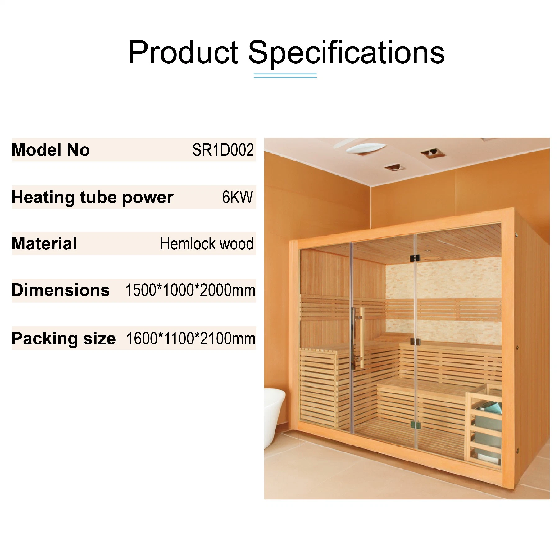 Sunrans 2 pessoas Hemlock tradicional relaxar Sala de vapor Sauna ao ar livre