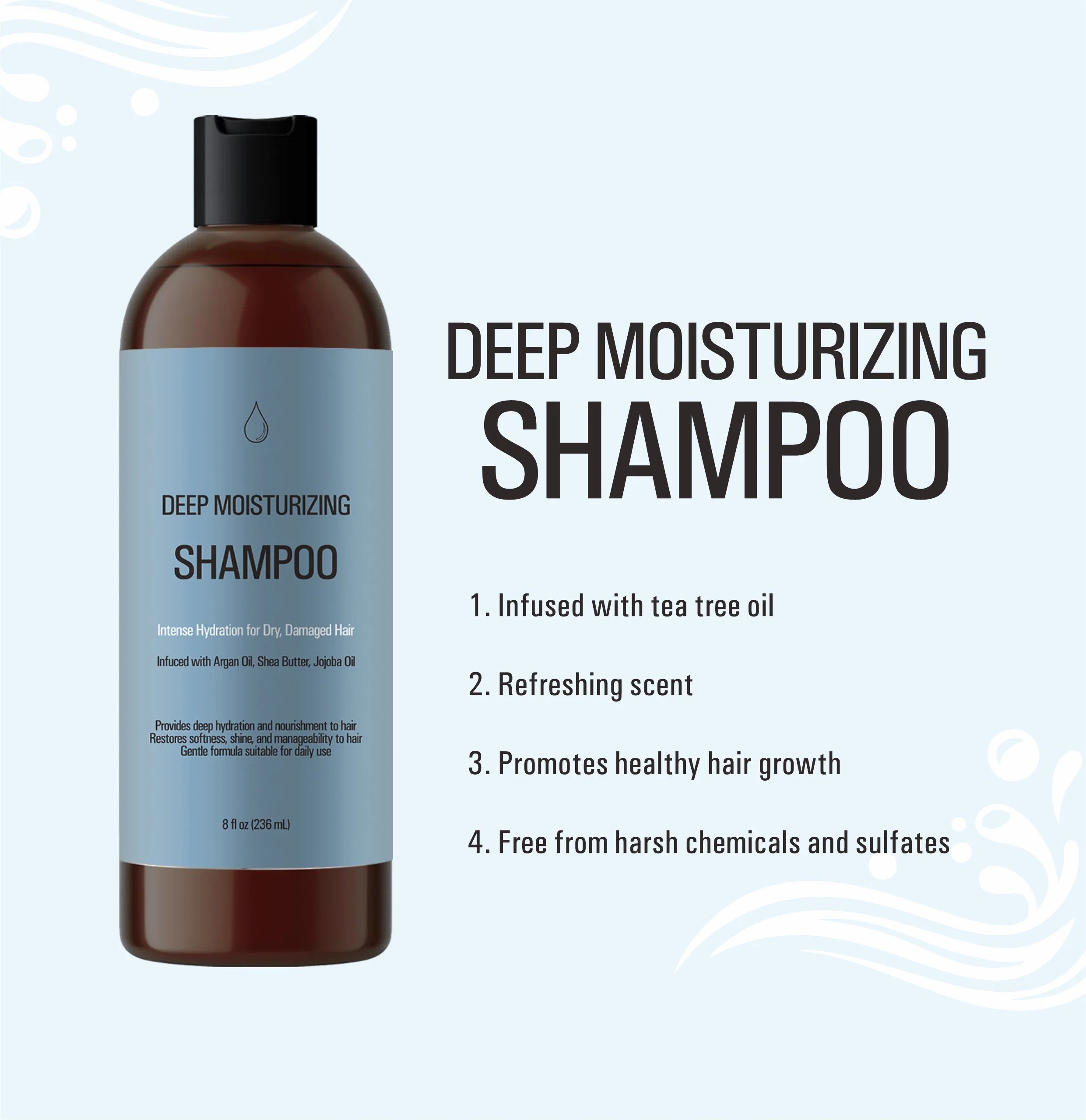 Shampooing et après-shampooing naturels à base de plantes pour lisser et hydrater en profondeur les cheveux des femmes avec étiquette privée.