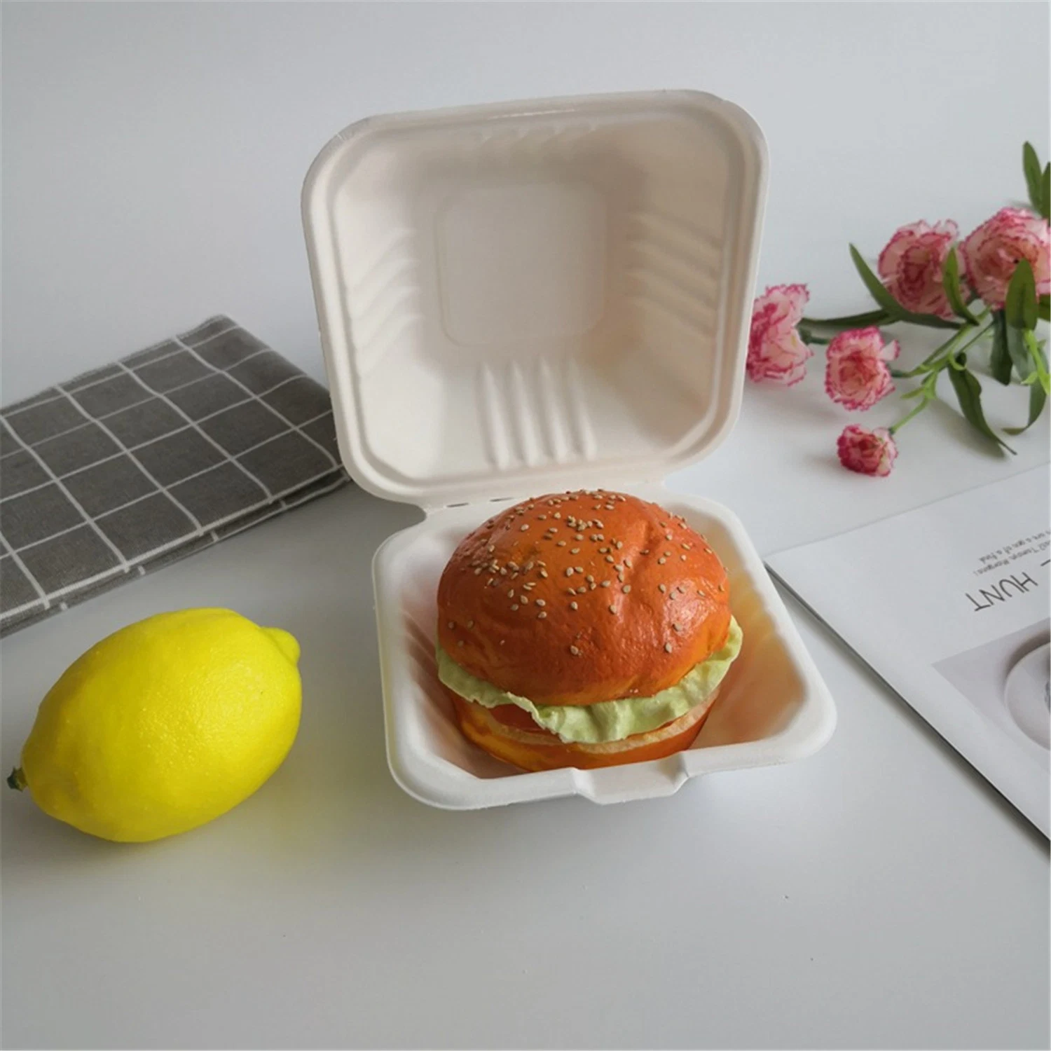 Sugarcane Bagasse Clamshell Pulp Tableware Hamburger Paper Lunch Bento Box