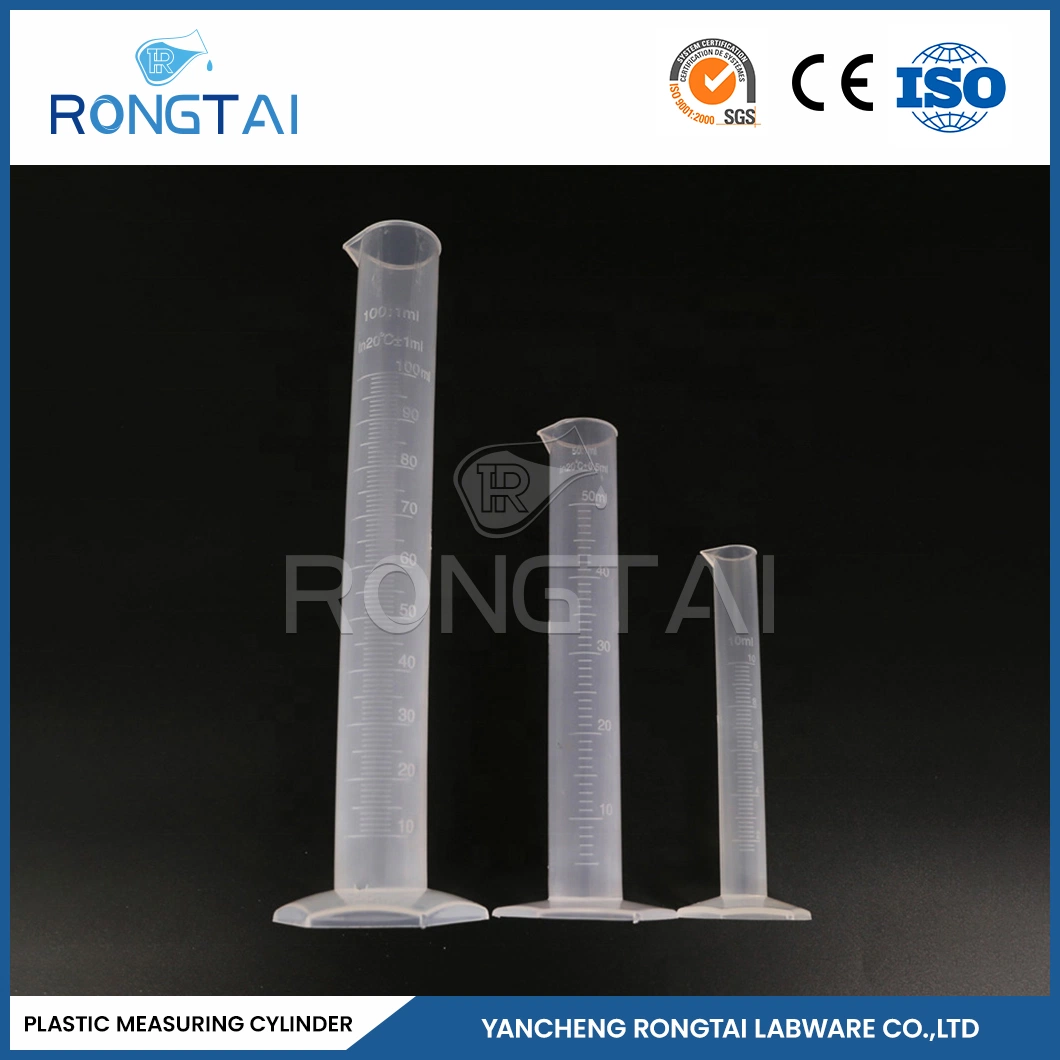 Plástico Rongtai utensílios de laboratório a fábrica de PP 10ml Proveta China 10ml 25ml 50ml pequena proveta