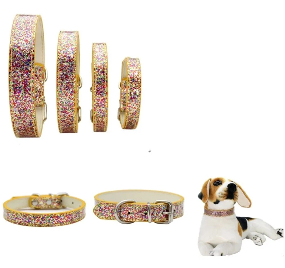 Wholesale/Supplier Colorful Glitter Sequin PU Leather Dogs Collar Shiny Collar for Puppy Cat Pet Choker