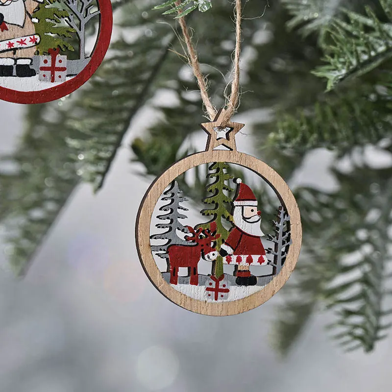 Snowman Santa Tree Decor Pendant Home Decorations Wooden Christmas Hanging Ornaments