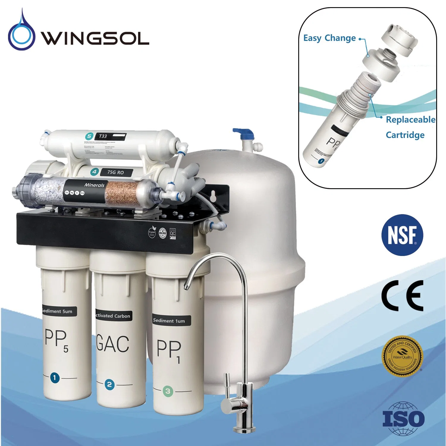 Wingsol Système d'osmose inverse RO Clarificateur d'eau Adoucisseur Purificateur d'eau Usine de traitement Filtre à eau Purification de l'eau Pure Eau
